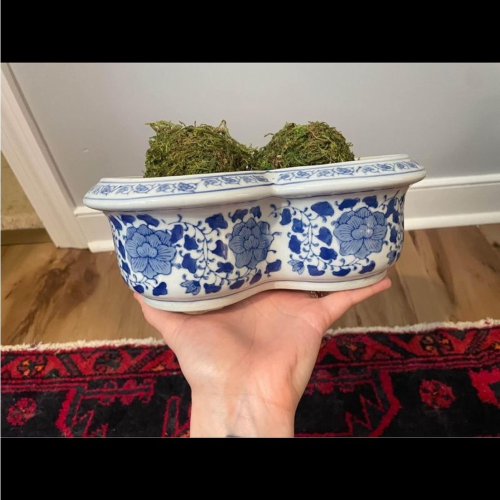 Vintage Blue and White Chinoiserie Double Planter
